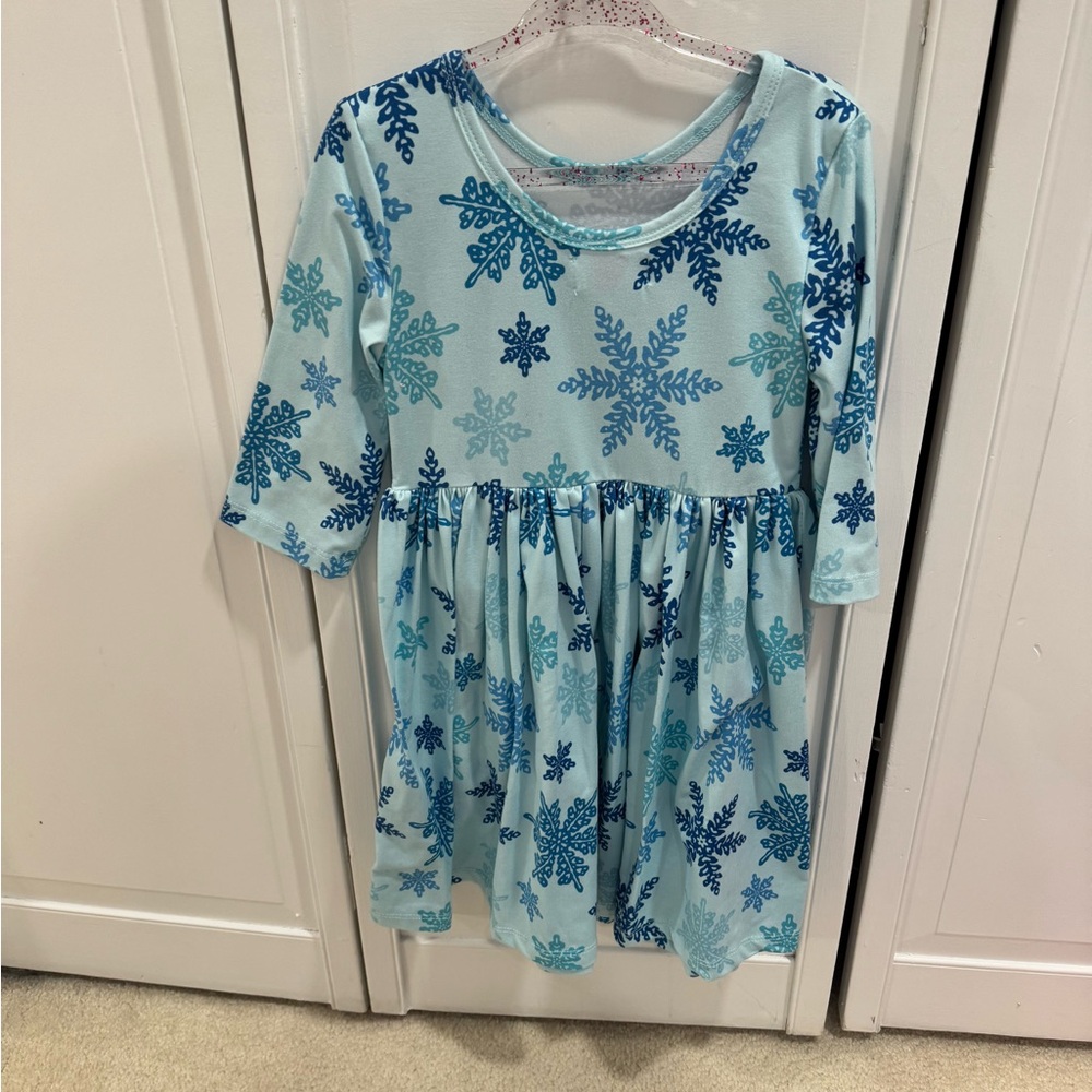 Snowflake Patterned Kids Casual Dress - Blue